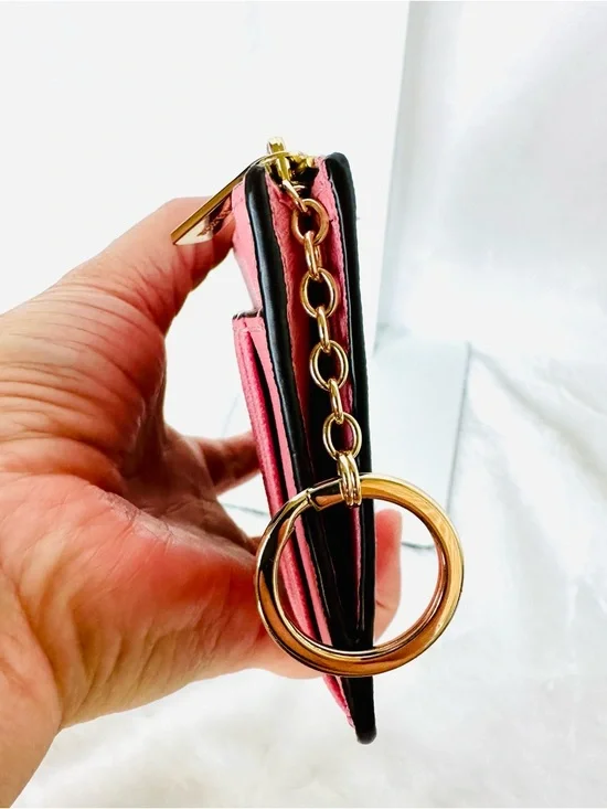 Michael Kors Coral Pink Saffiano Leather Card Holder Keychain - Picture 5 of 5